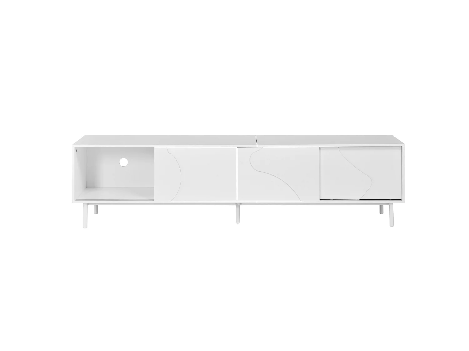TV-Schrank weiß 180x40x45 cm mit LED-Beleuchtung, 3 Schiebetüren und Glasablage für Wohnzimmer