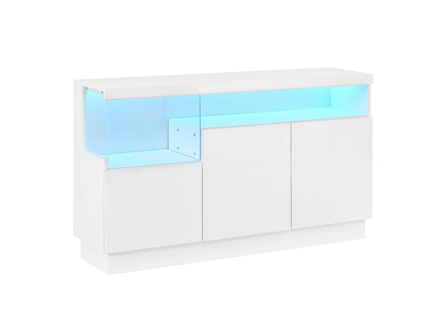 Aparador con LED controlado por aplicación y compartimento de acrílico, blanco, 140x36x80 cm, para salón