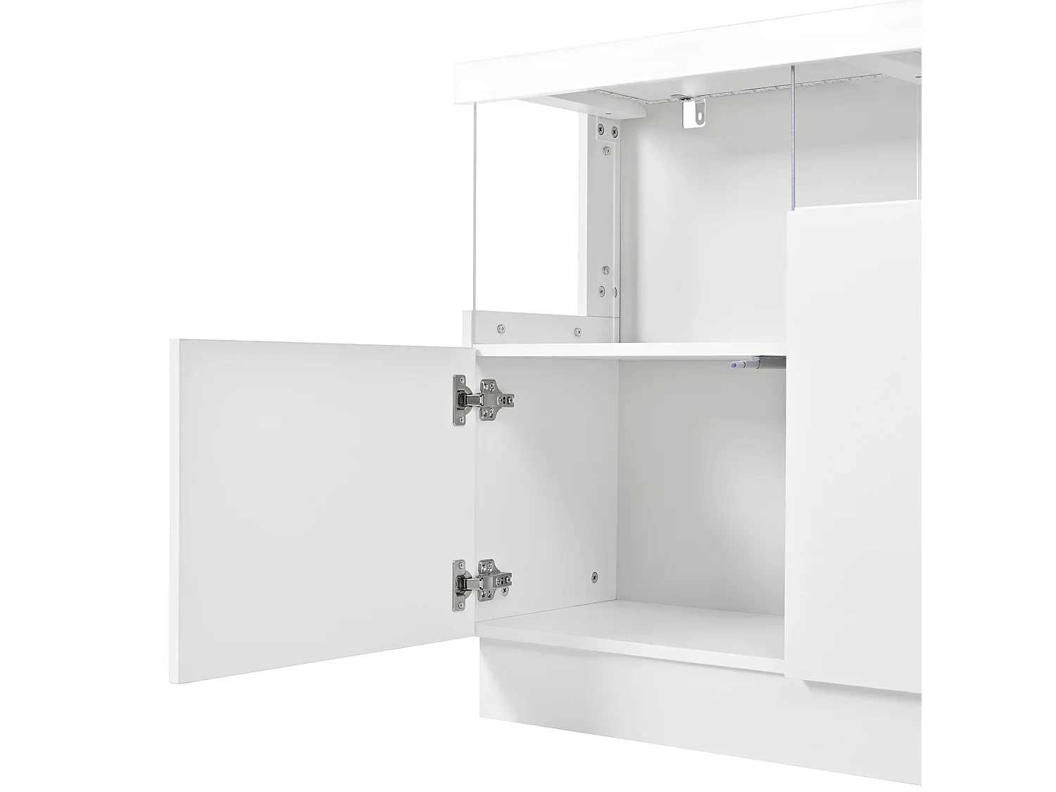 Aparador con LED controlado por aplicación y compartimento de acrílico, blanco, 140x36x80 cm, para salón