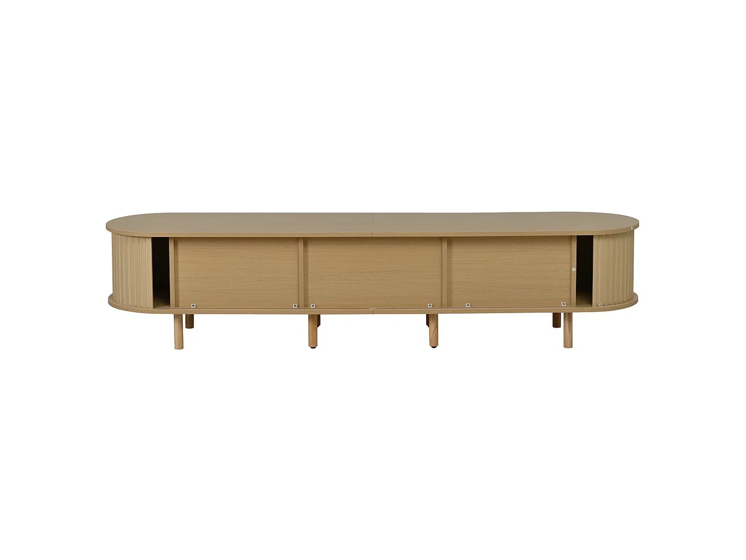Meuble TV 180 cm effet bois naturel style vintage moderne, portes coulissantes, tiroir et rangements design pour salon