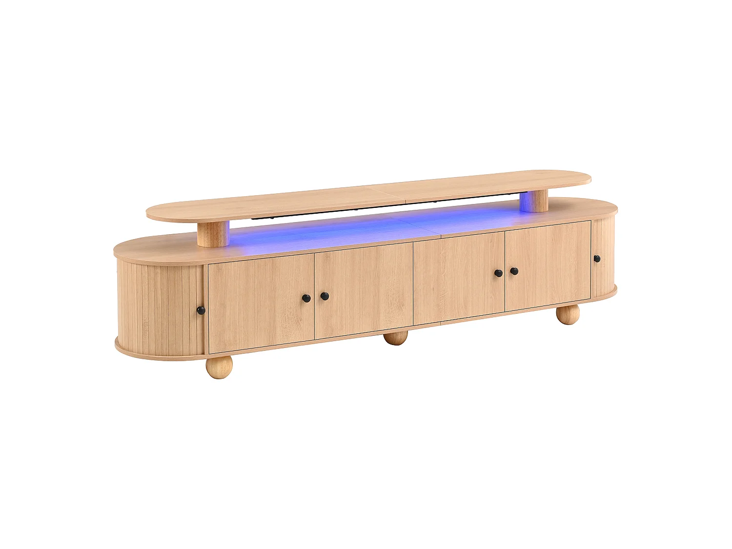 TV-Schrank natur 180x40x48 cm mit 4 festen Türen, 2 Schiebetüren und LED-Beleuchtung für Wohnzimmer