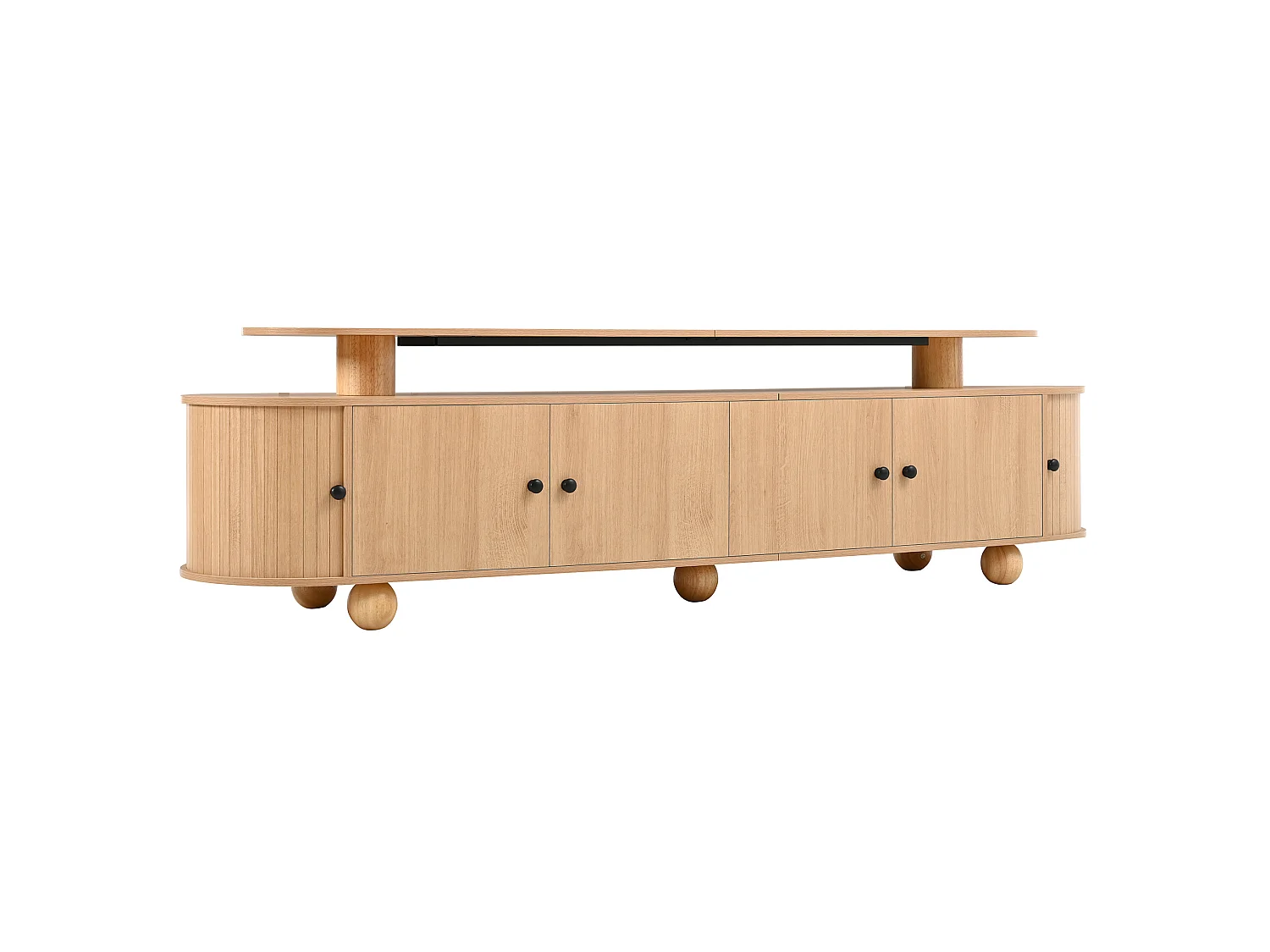 TV-Schrank natur 180x40x48 cm mit 4 festen Türen, 2 Schiebetüren und LED-Beleuchtung für Wohnzimmer