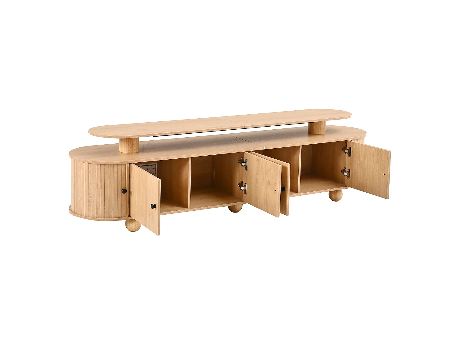 TV-Schrank natur 180x40x48 cm mit 4 festen Türen, 2 Schiebetüren und LED-Beleuchtung für Wohnzimmer