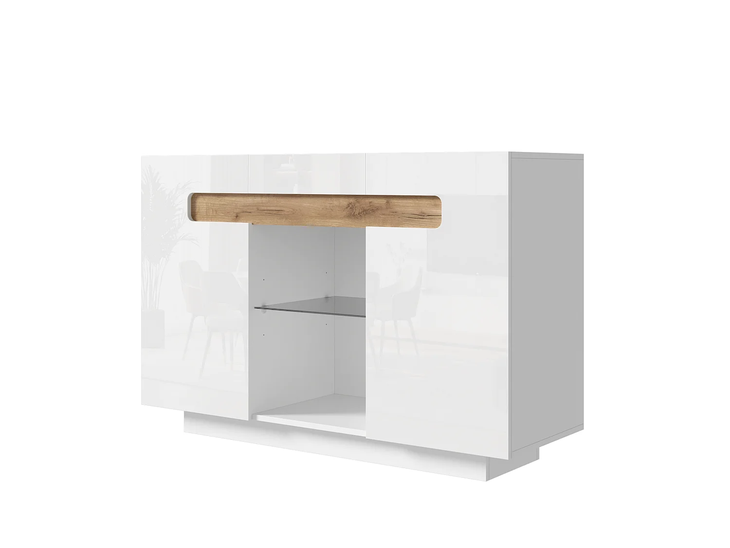Aparador con LED, 4 estantes y 2 compartimentos abiertos, blanco, 120 x 40 x 80 cm