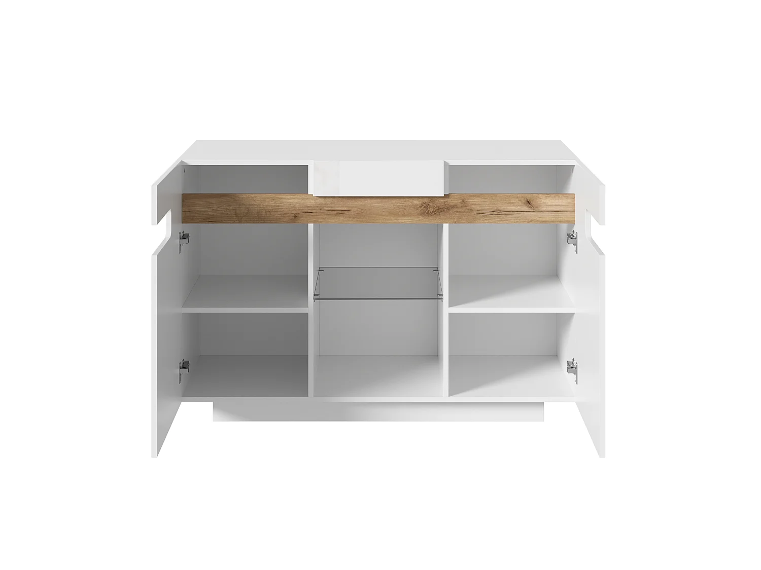 Aparador con LED, 4 estantes y 2 compartimentos abiertos, blanco, 120 x 40 x 80 cm
