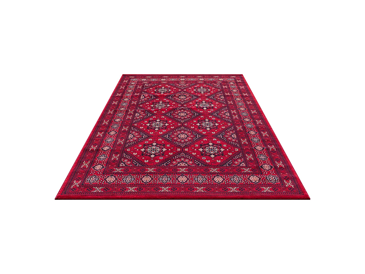 Tapis Dubai Deluxe salon orient losanges classique, Rouge, 80 x 150 cm