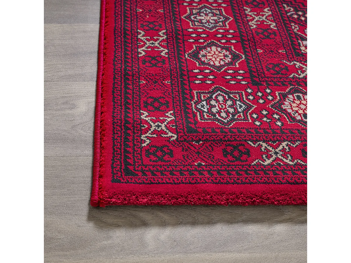 Tapis Dubai Deluxe salon orient losanges classique, Rouge, 80 x 150 cm