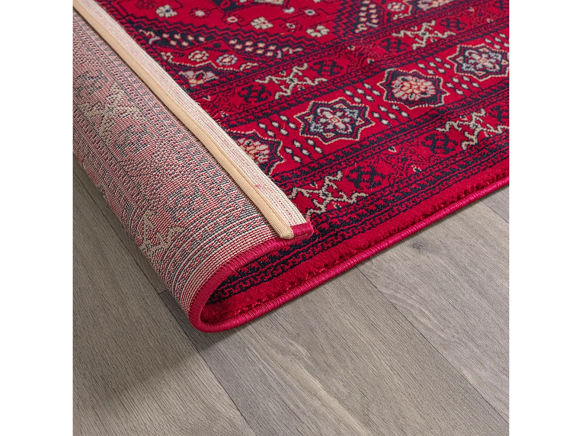 Tapis Dubai Deluxe salon orient losanges classique, Rouge, 80 x 150 cm