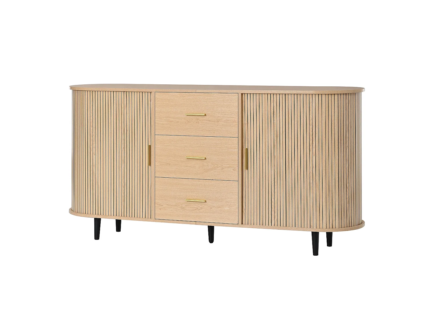 Aparador con 3 cajones y puertas correderas, de MDF, color natural, 160 x 40 x 80,5 cm