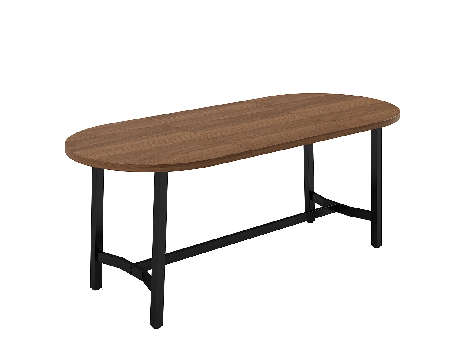 Table à manger ovale 180 x 80 cm effet noyer pour 6 à 8 personnes, coins arrondis, pieds en métal, style moderne