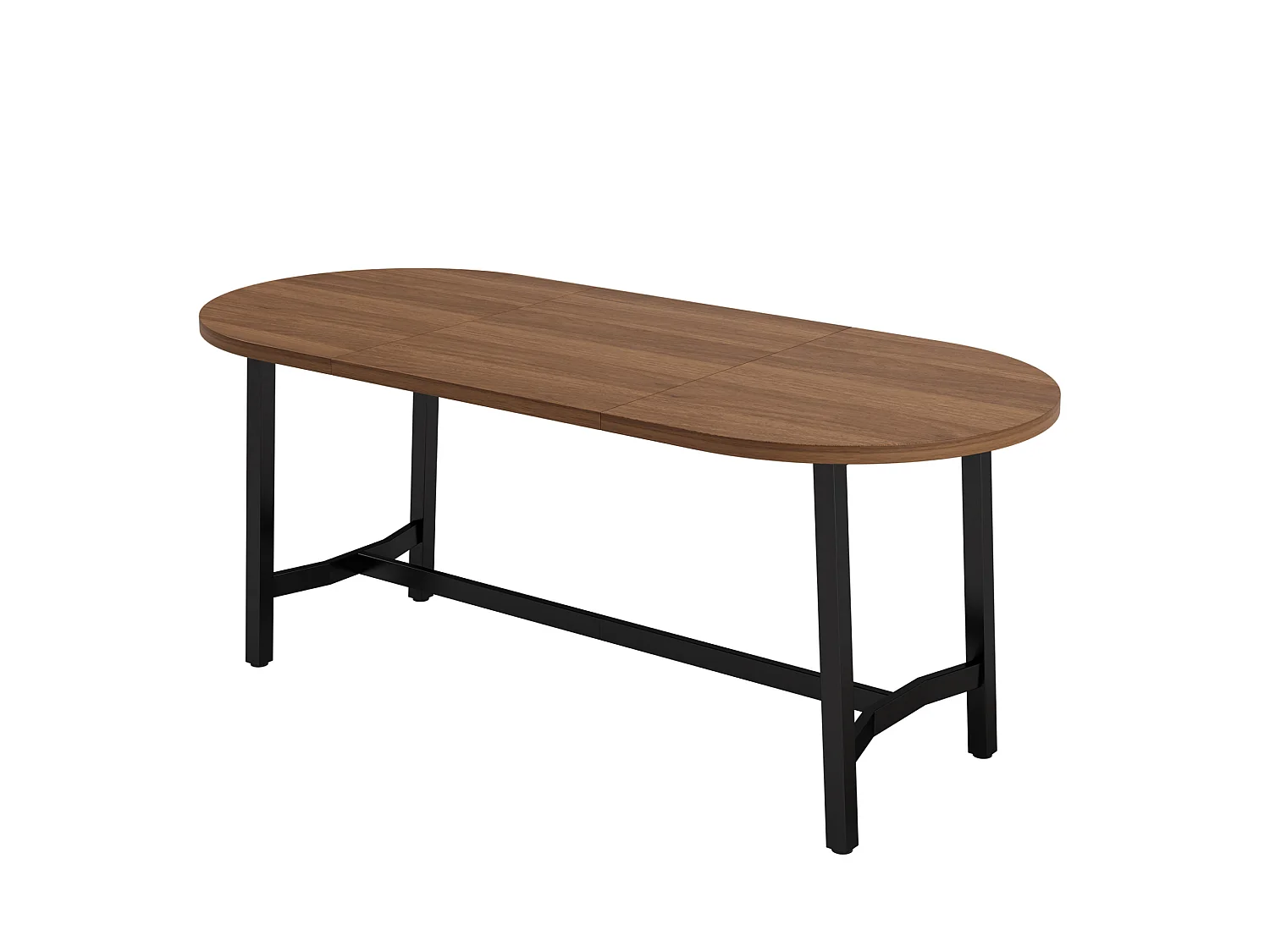 Table à manger ovale 180 x 80 cm effet noyer pour 6 à 8 personnes, coins arrondis, pieds en métal, style moderne