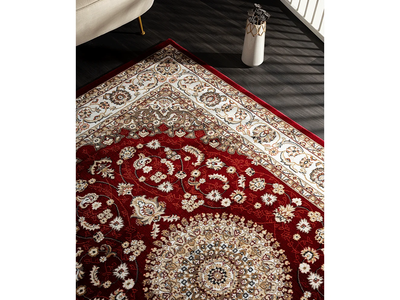 Tapis Dubai Deluxe salon oriental classique, Rouge, 160 x 230 cm