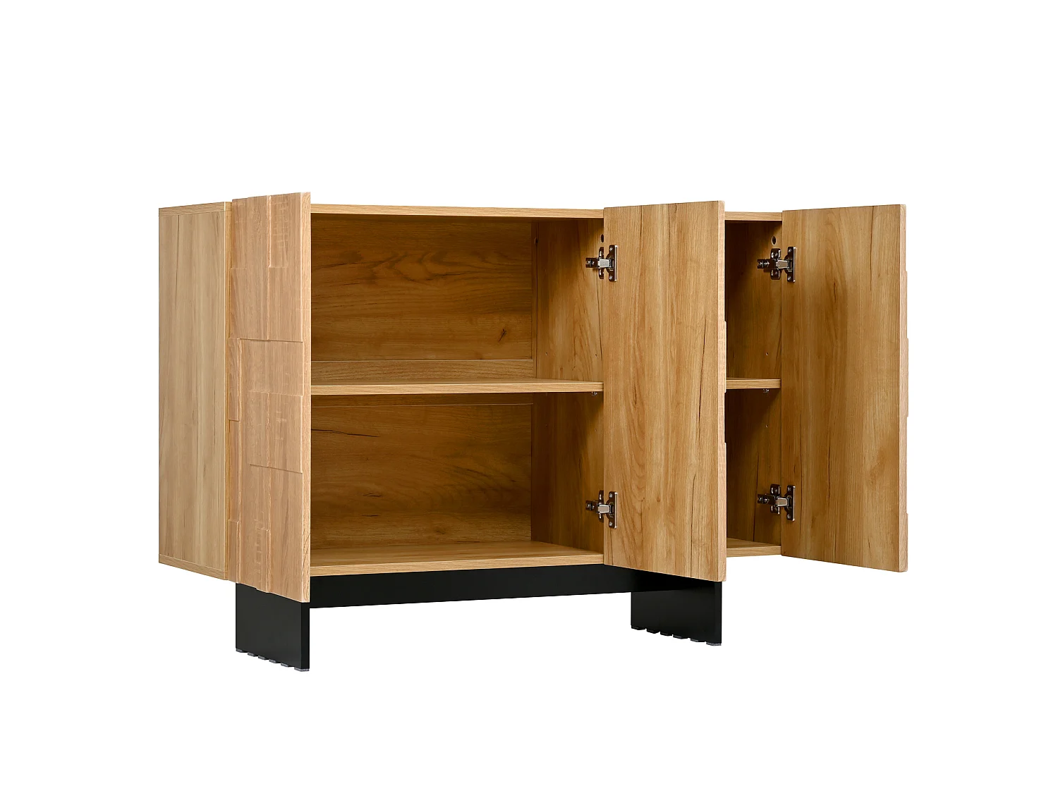 Aparador con 3 puertas y estantes ajustables, color natural, 105 x 33,5 x 76 cm