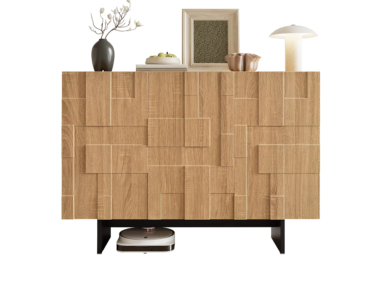 Aparador con 3 puertas y estantes ajustables, color natural, 105 x 33,5 x 76 cm