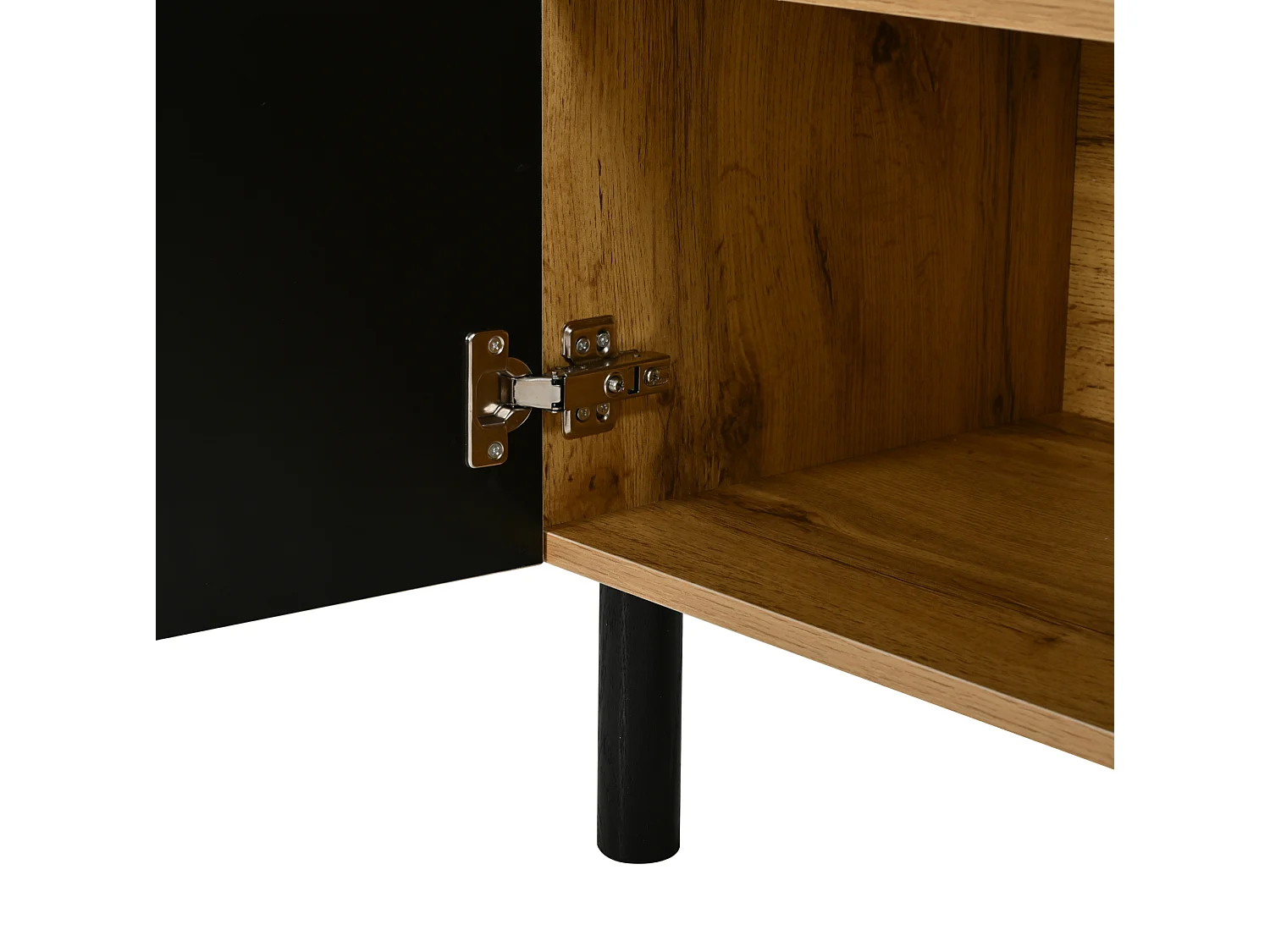 Aparador con 4 puertas con sistema push-open y diseño de rombos, natural y negro, 140x40x70 cm