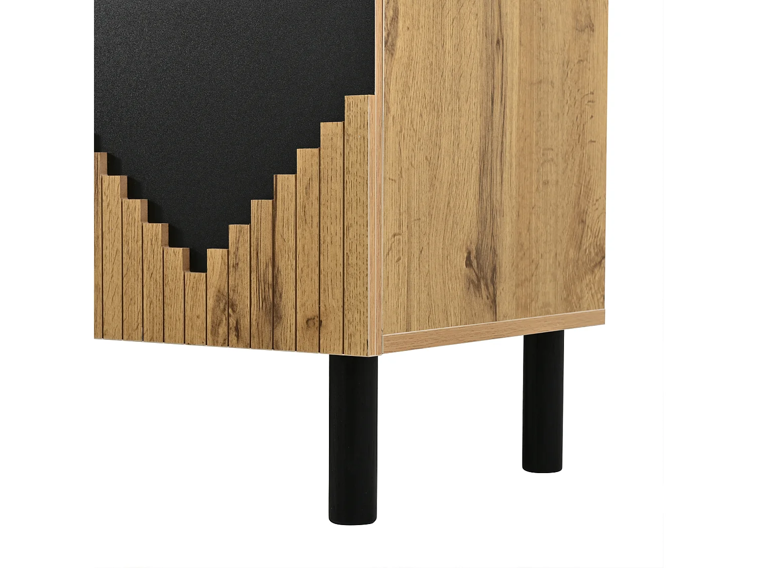 Aparador con 4 puertas con sistema push-open y diseño de rombos, natural y negro, 140x40x70 cm