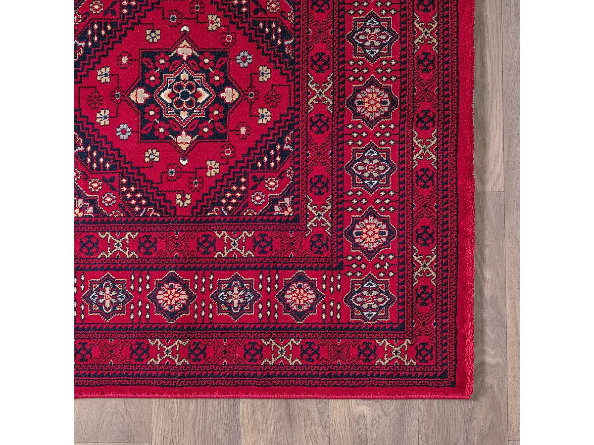 Tapis Dubai Deluxe salon orient losanges classique, Rouge, 240 x 340 cm