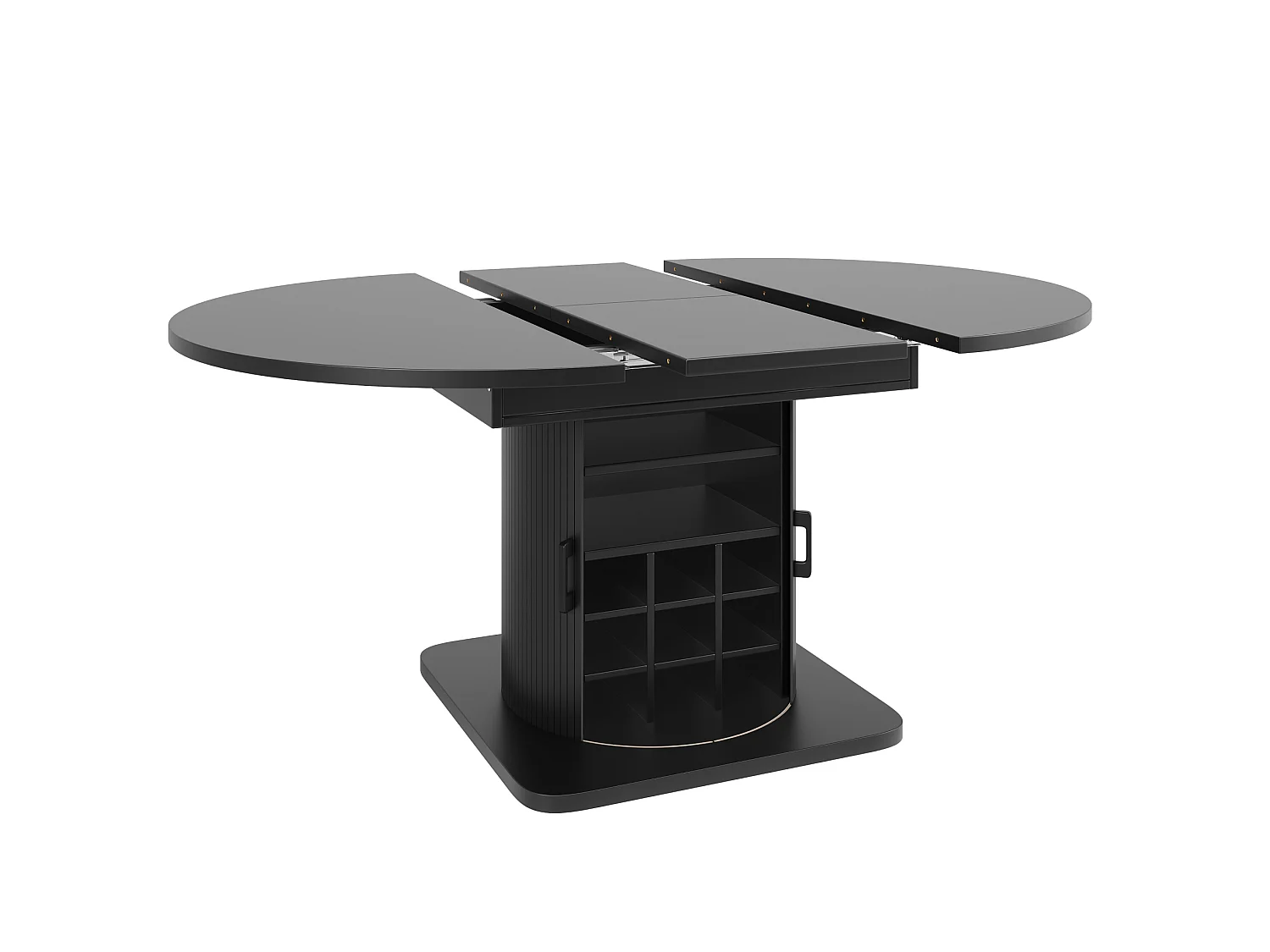 Table de salle à manger extensible noire en MDF pour 4 à 6 personnes, multifonction avec rangement et étagères amovibles