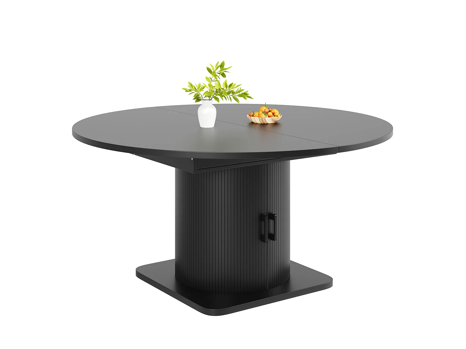 Table de salle à manger extensible noire en MDF pour 4 à 6 personnes, multifonction avec rangement et étagères amovibles