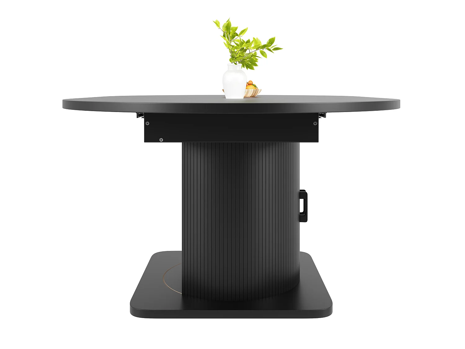 Table de salle à manger extensible noire en MDF pour 4 à 6 personnes, multifonction avec rangement et étagères amovibles