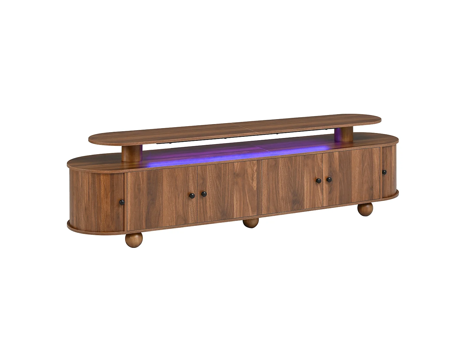 TV-Schrank braun 180x40x48 cm mit 4 festen Türen, 2 Schiebetüren und LED-Beleuchtung für Wohnzimmer