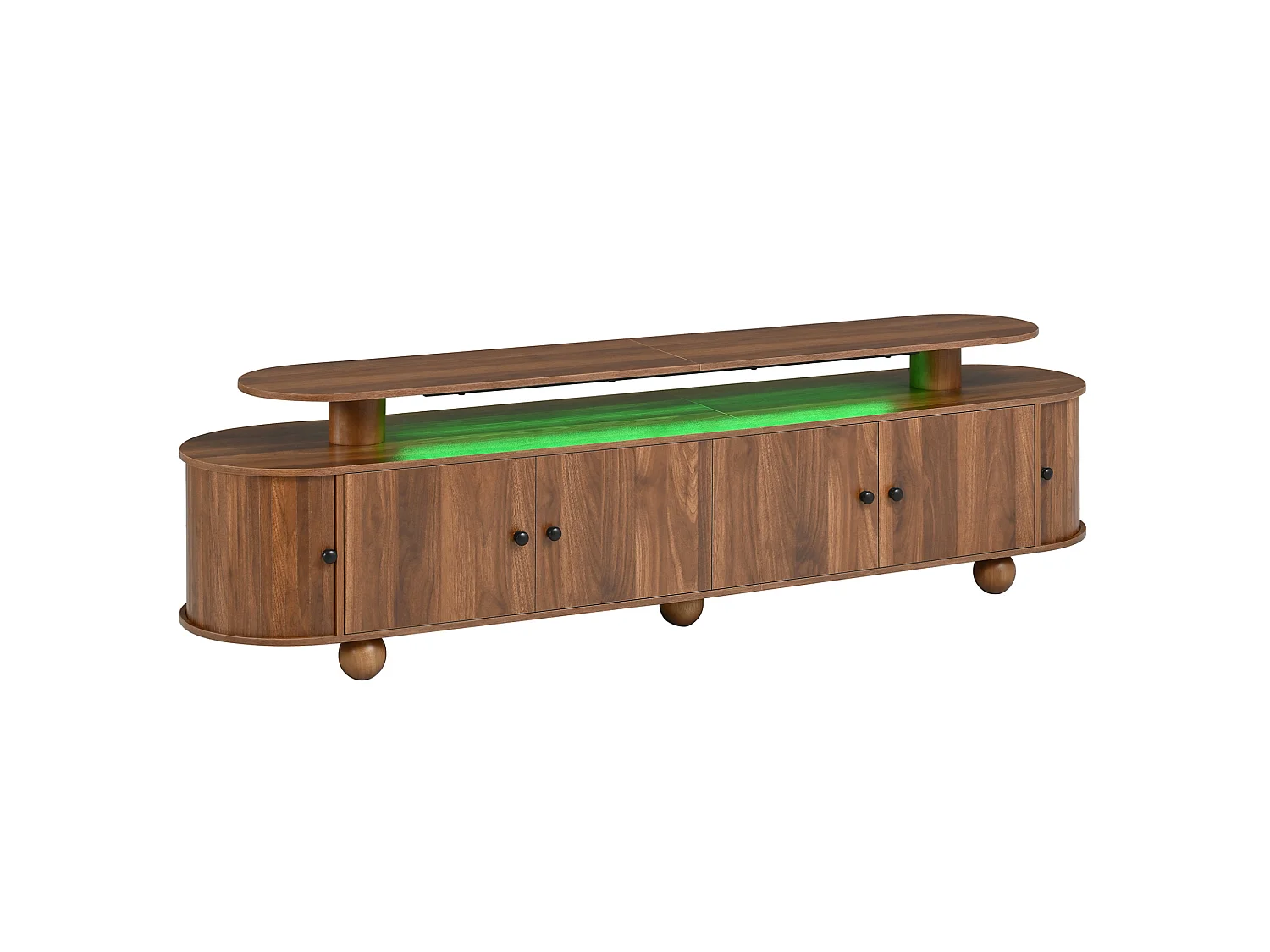 TV-Schrank braun 180x40x48 cm mit 4 festen Türen, 2 Schiebetüren und LED-Beleuchtung für Wohnzimmer