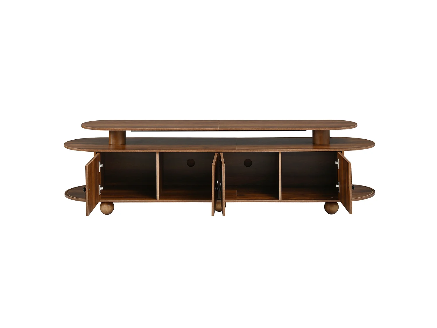 TV-Schrank braun 180x40x48 cm mit 4 festen Türen, 2 Schiebetüren und LED-Beleuchtung für Wohnzimmer