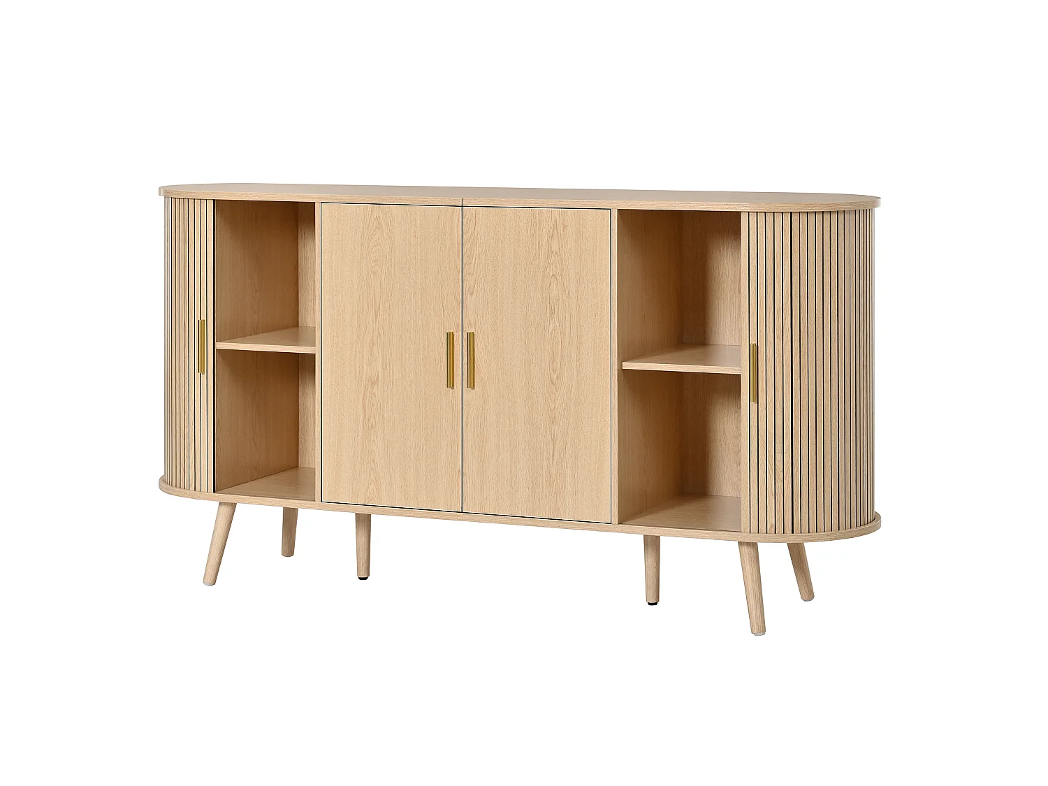 Aparador con 2 puertas abatibles y puertas correderas laterales, de MDF, color natural, 150 x 40 x 79 cm