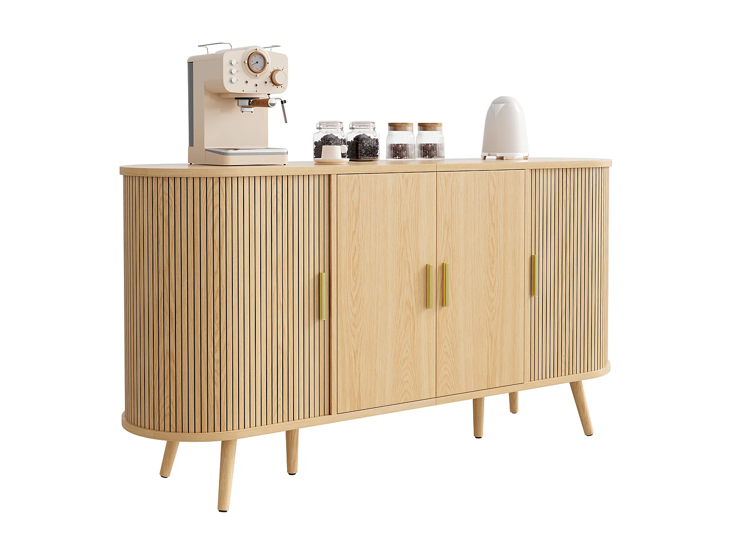 Aparador con 2 puertas abatibles y puertas correderas laterales, de MDF, color natural, 150 x 40 x 79 cm