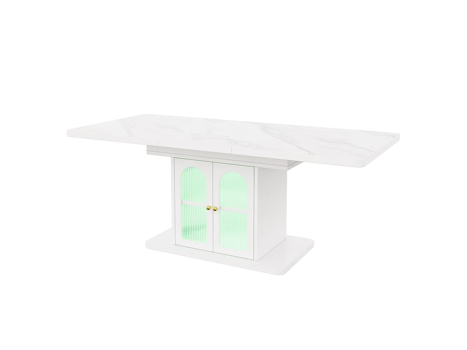 Table à manger extensible blanche effet marbre 150-200 x 80 cm avec rangement et éclairage LED