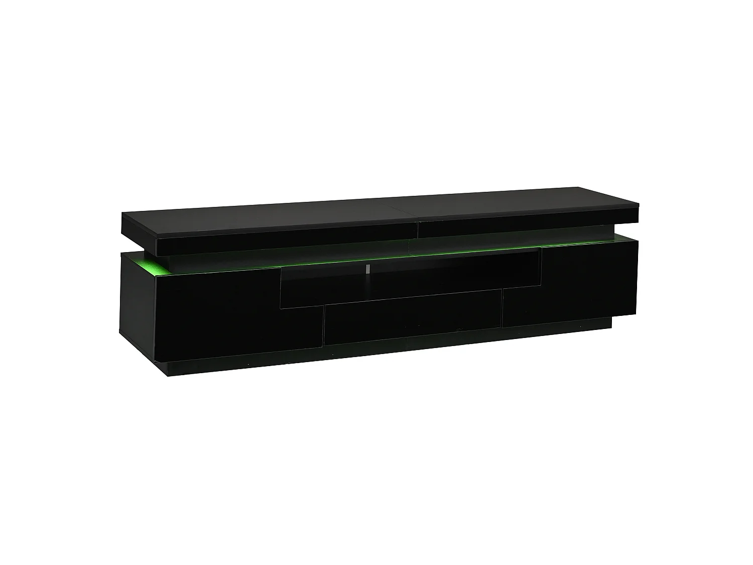 Mobile TV 175 cm nero lucido con illuminazione LED, 2 ante a L, 1 cassetto e vano semiaperto per soggiorno