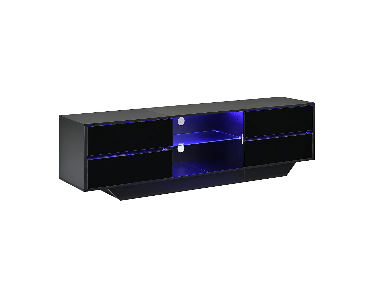 Mobile TV 160 cm nero lucido con illuminazione LED RGB, 2 ante ribaltabili e spazio contenitivo per soggiorno