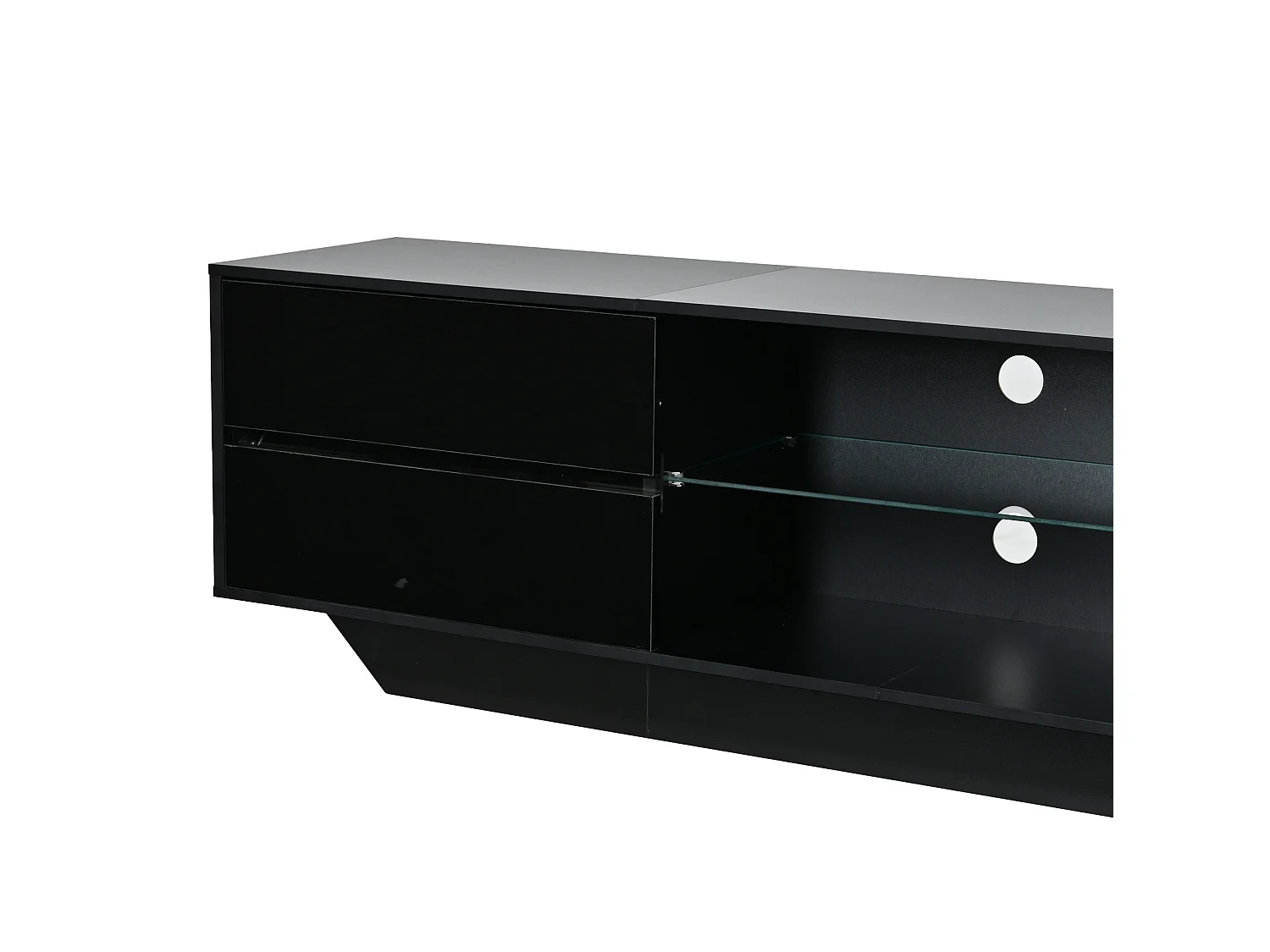 Mobile TV 160 cm nero lucido con illuminazione LED RGB, 2 ante ribaltabili e spazio contenitivo per soggiorno