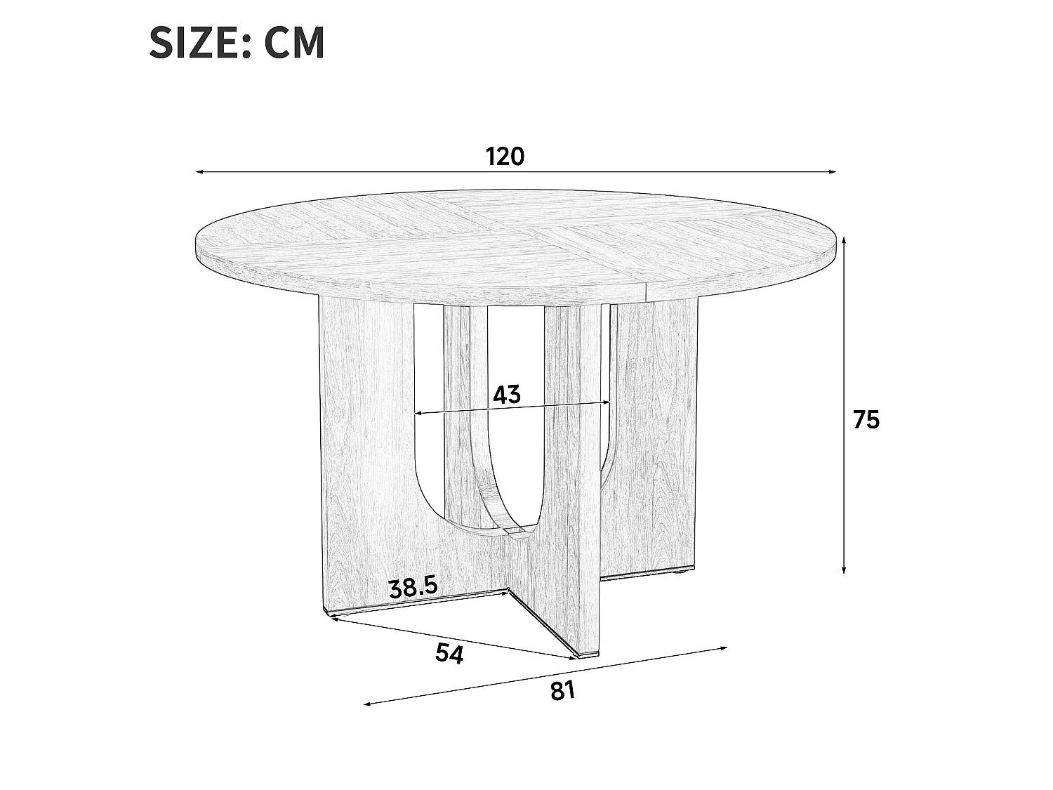 Table à manger ronde 120 cm effet noyer pour 4 à 6 personnes, table en MDF adaptée au salon