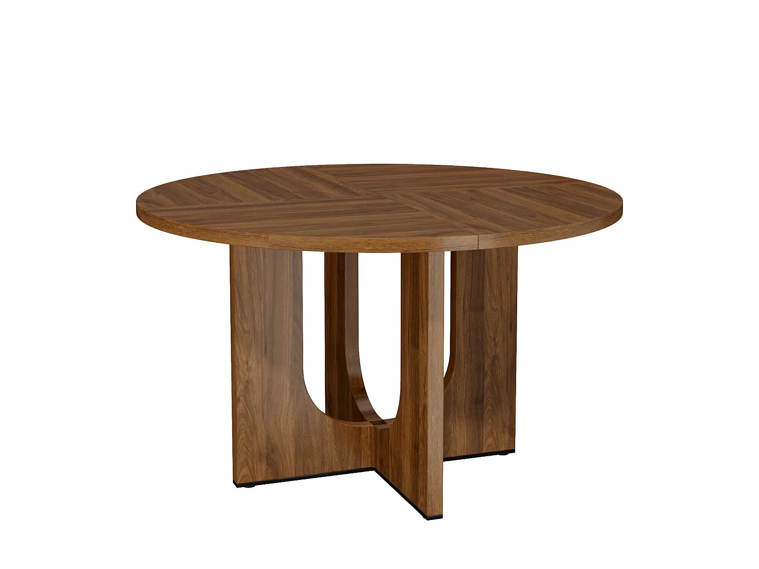 Table à manger ronde 120 cm effet noyer pour 4 à 6 personnes, table en MDF adaptée au salon