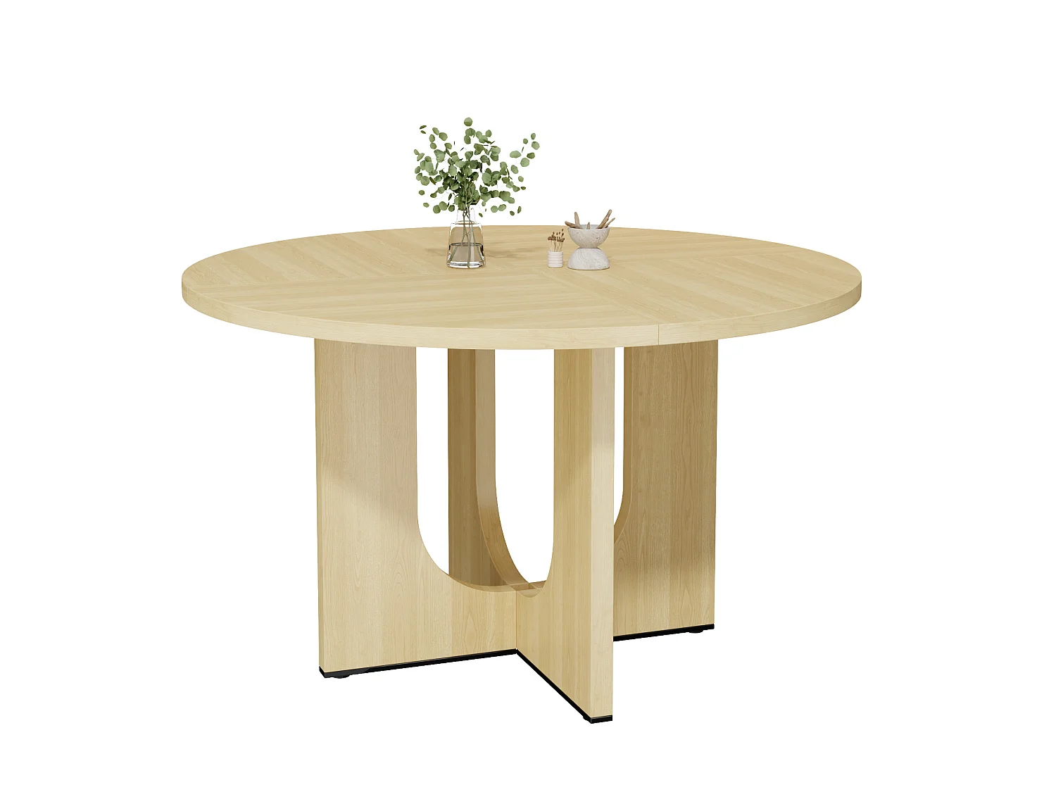 Table à manger ronde 120 cm effet naturel pour 4 à 6 personnes, table en MDF adaptée au salon