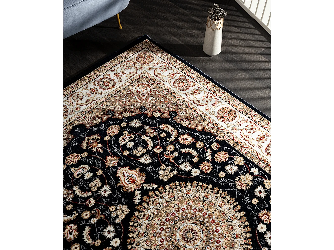 Tapis Dubai Deluxe salon oriental classique, Bleu, 80 x 150 cm