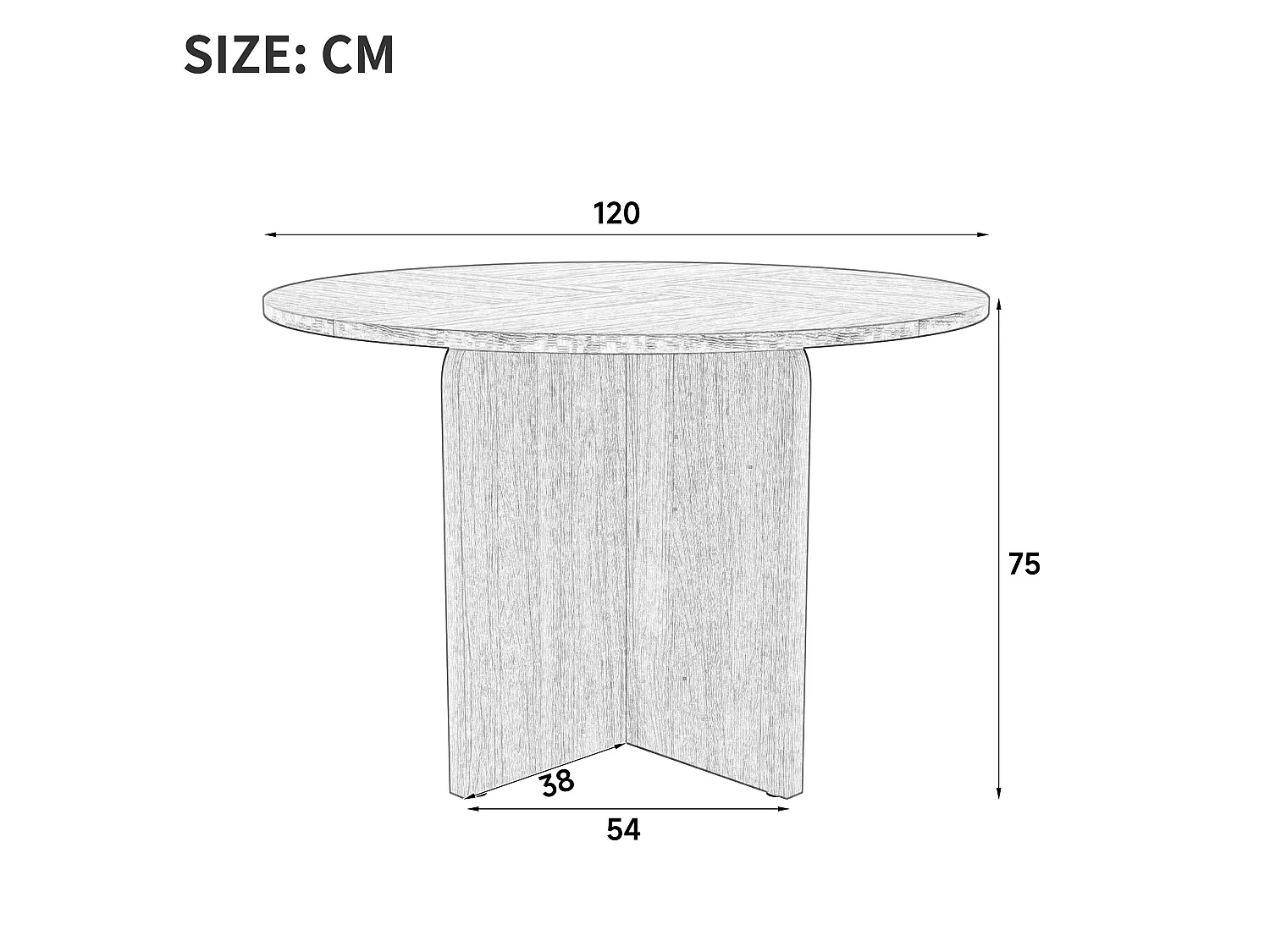 Table à manger ronde 120 cm marron pour 4 à 6 personnes, plateau aspect bois en MDF