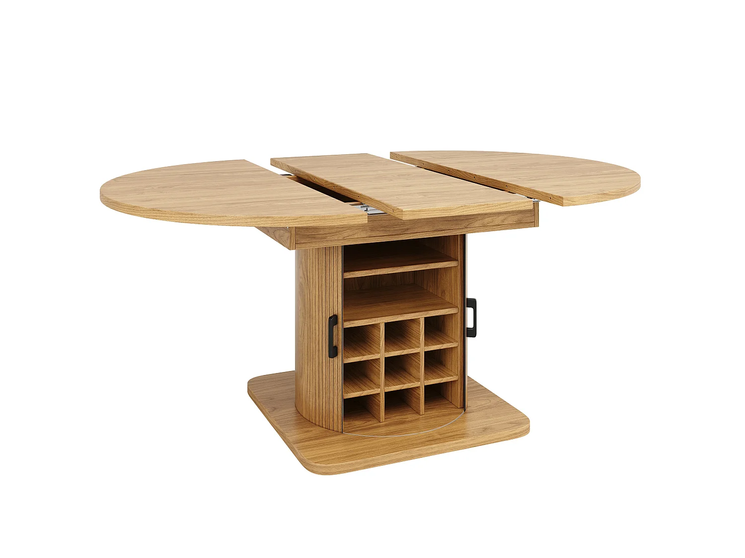 Table de salle à manger extensible naturel clair en MDF pour 4 à 6 personnes, multifonction avec rangement et étagères amovibles