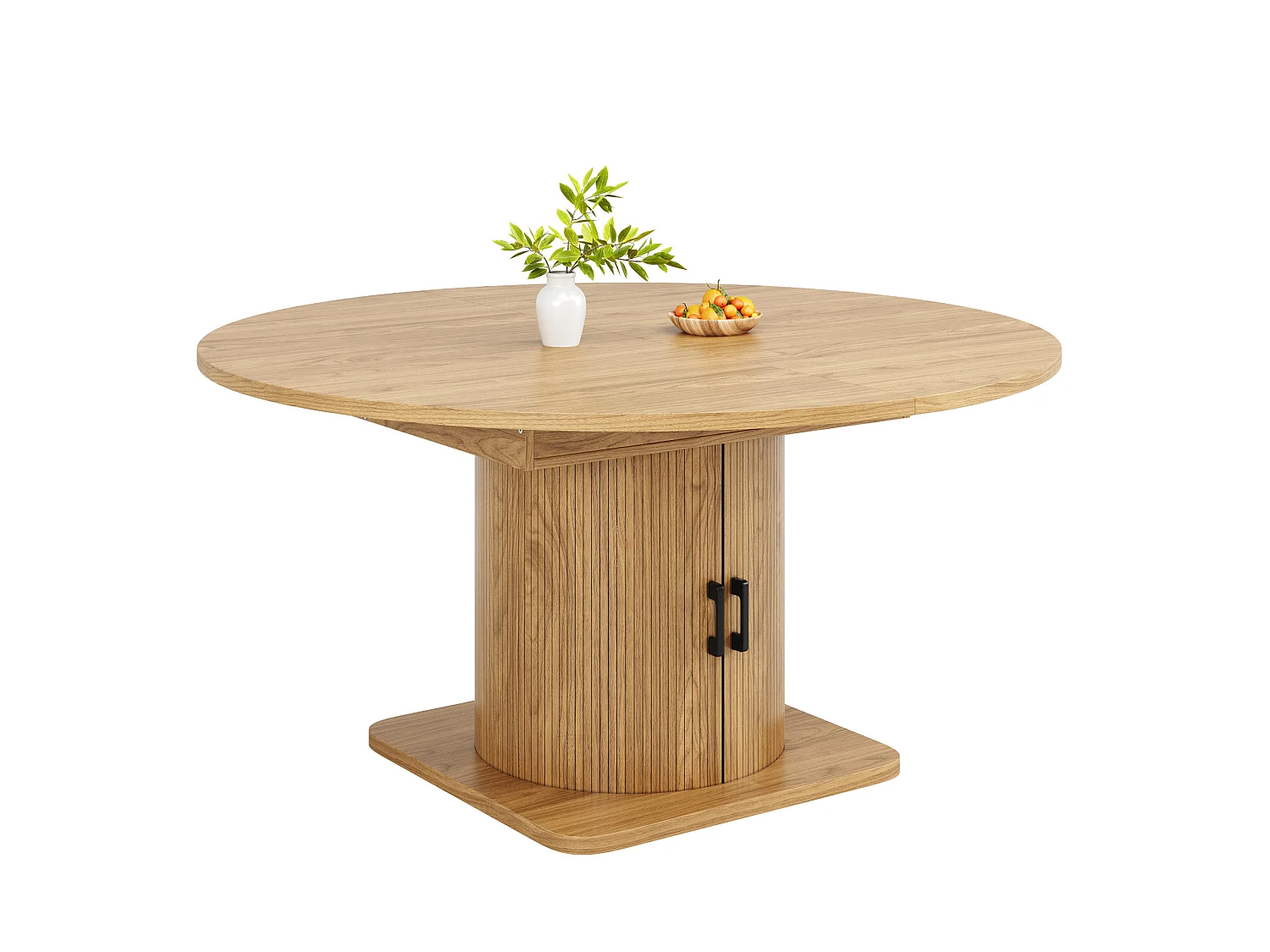 Table de salle à manger extensible naturel clair en MDF pour 4 à 6 personnes, multifonction avec rangement et étagères amovibles