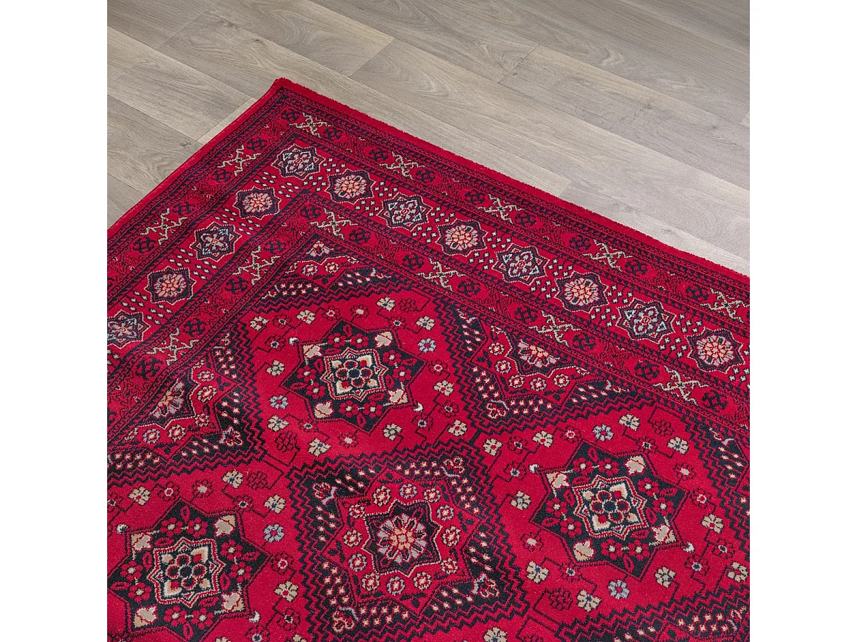 Tapis Dubai Deluxe salon orient losanges classique, Rouge, 160 x 230 cm