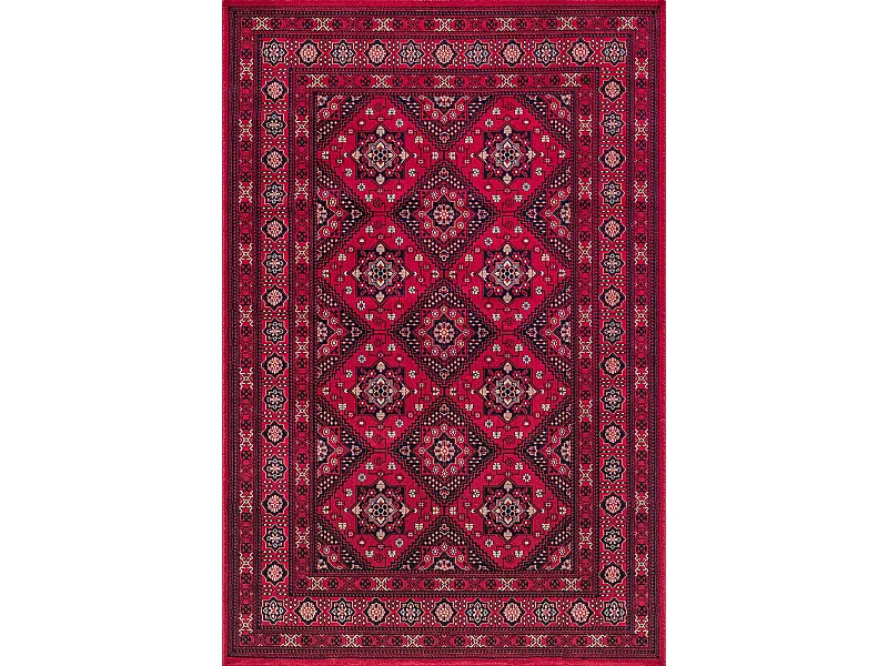 Tapis Dubai Deluxe salon orient losanges classique, Rouge, 80 x 300 cm