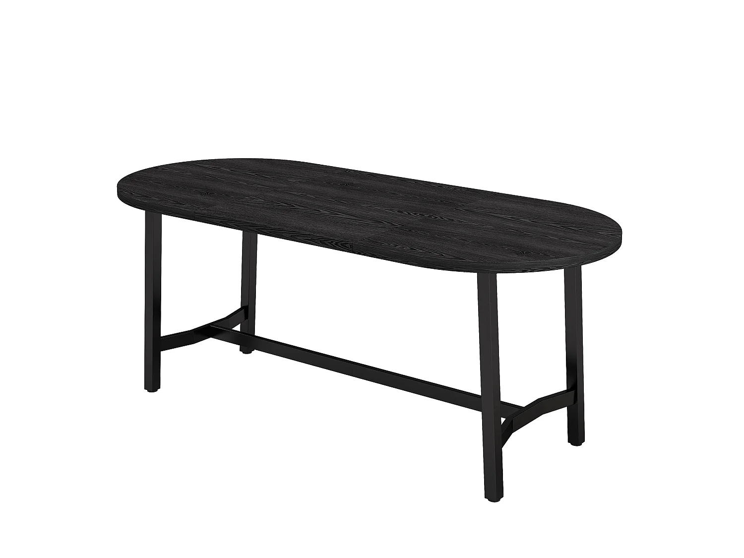 Table à manger ovale 180 x 80 cm noire pour 6 à 8 personnes, coins arrondis, pieds en métal, style moderne
