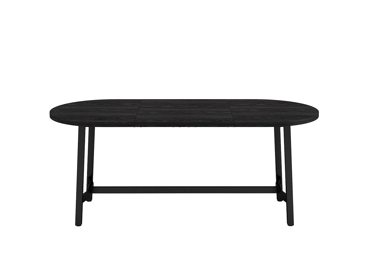 Table à manger ovale 180 x 80 cm noire pour 6 à 8 personnes, coins arrondis, pieds en métal, style moderne