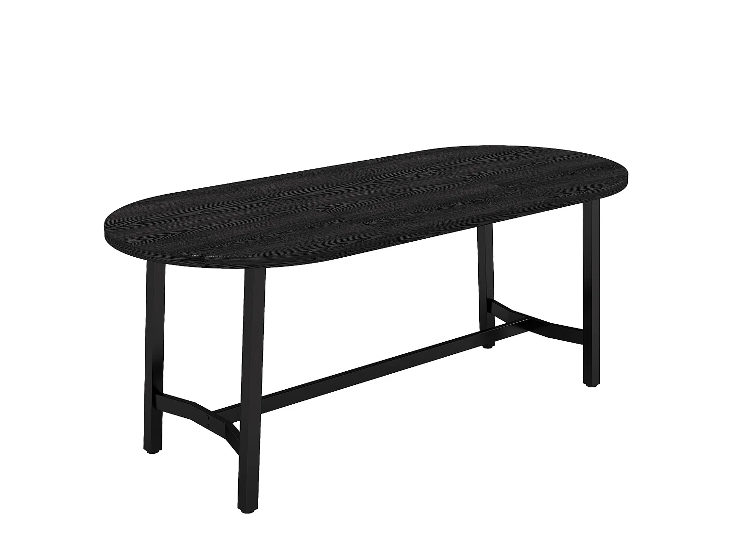 Table à manger ovale 180 x 80 cm noire pour 6 à 8 personnes, coins arrondis, pieds en métal, style moderne