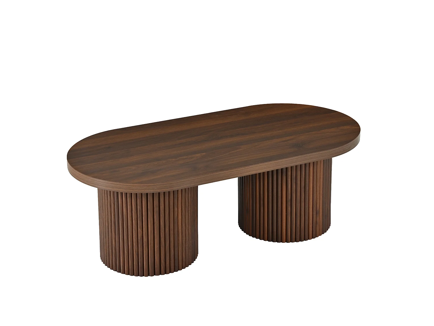 Tavolino ovale 100x50x35 cm finitura marrone per soggiorno, stile retr貌 minimalista, mdf rinforzato, gambe cilindriche