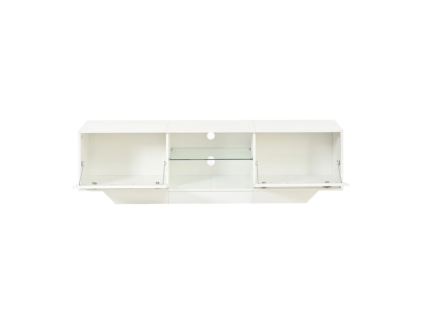 TV-Schrank 160 cm Hochglanz weiß mit LED-Beleuchtung, 2 Klapptüren und 4 Staurräumen für Wohnzimmer