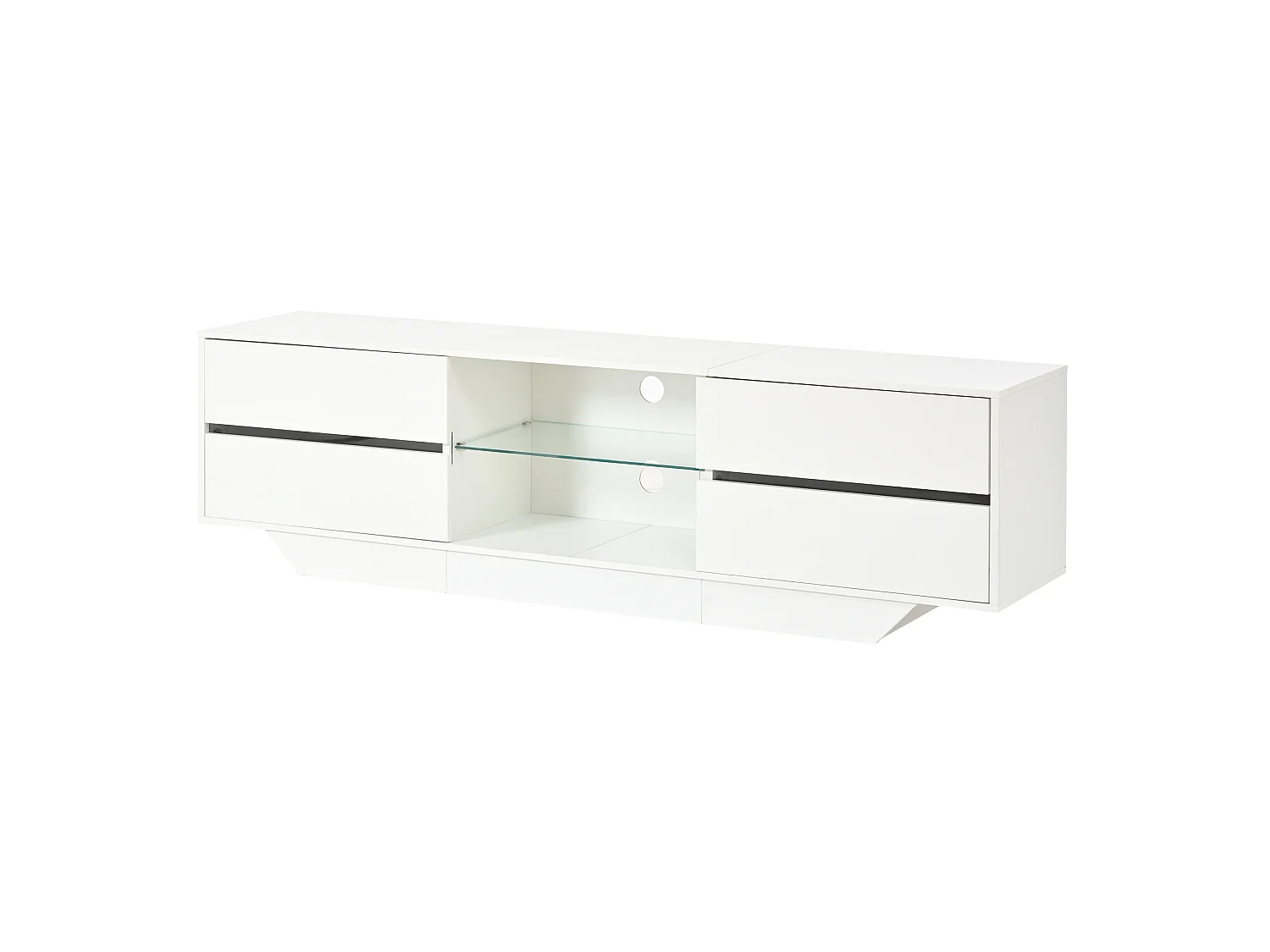 TV-Schrank 160 cm Hochglanz weiß mit LED-Beleuchtung, 2 Klapptüren und 4 Staurräumen für Wohnzimmer