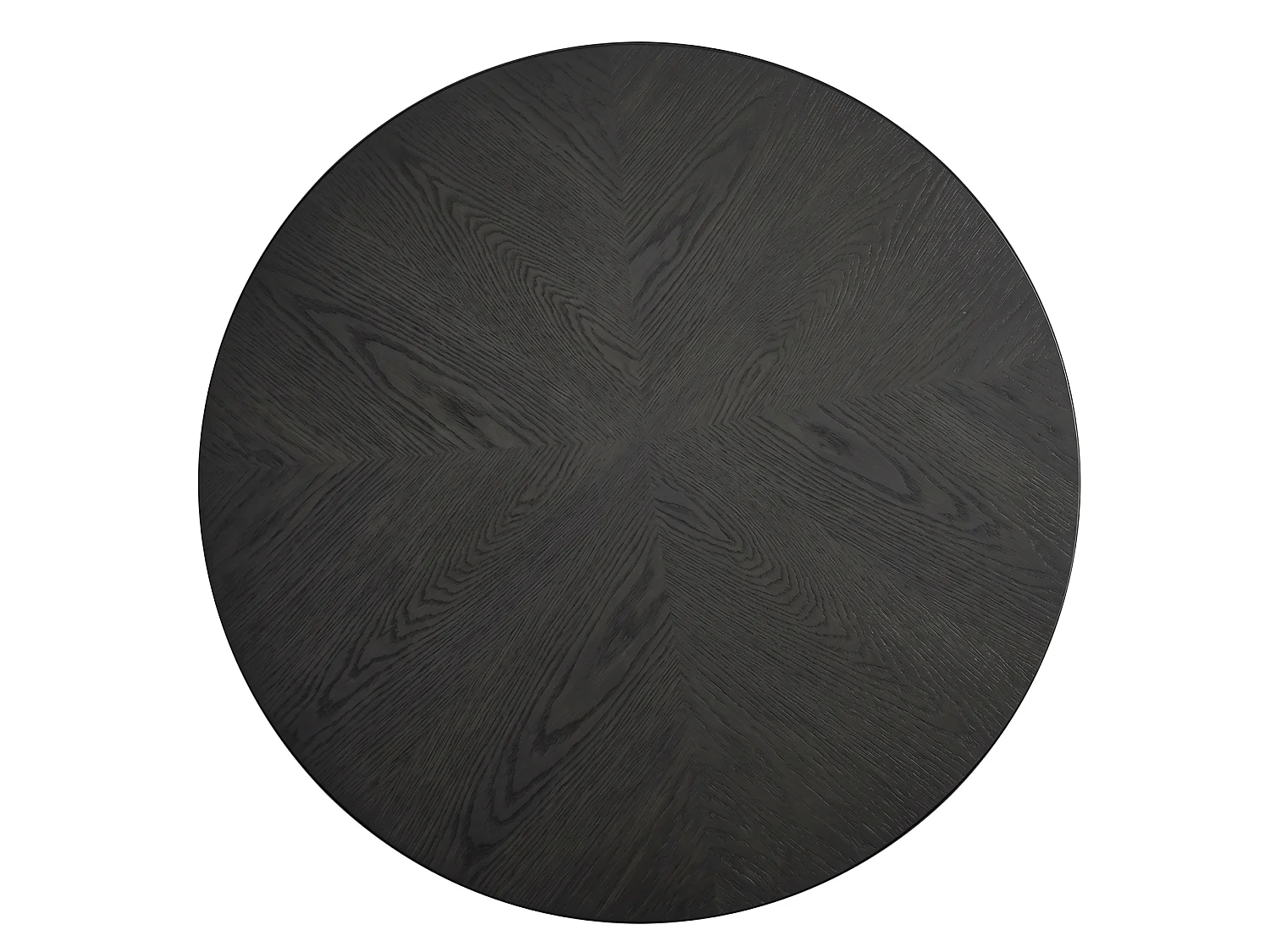 Tavolino basso rotondo diametro 78 cm finitura nera per soggiorno, piano parquet spessore 8 cm, base cilindrica scanalata
