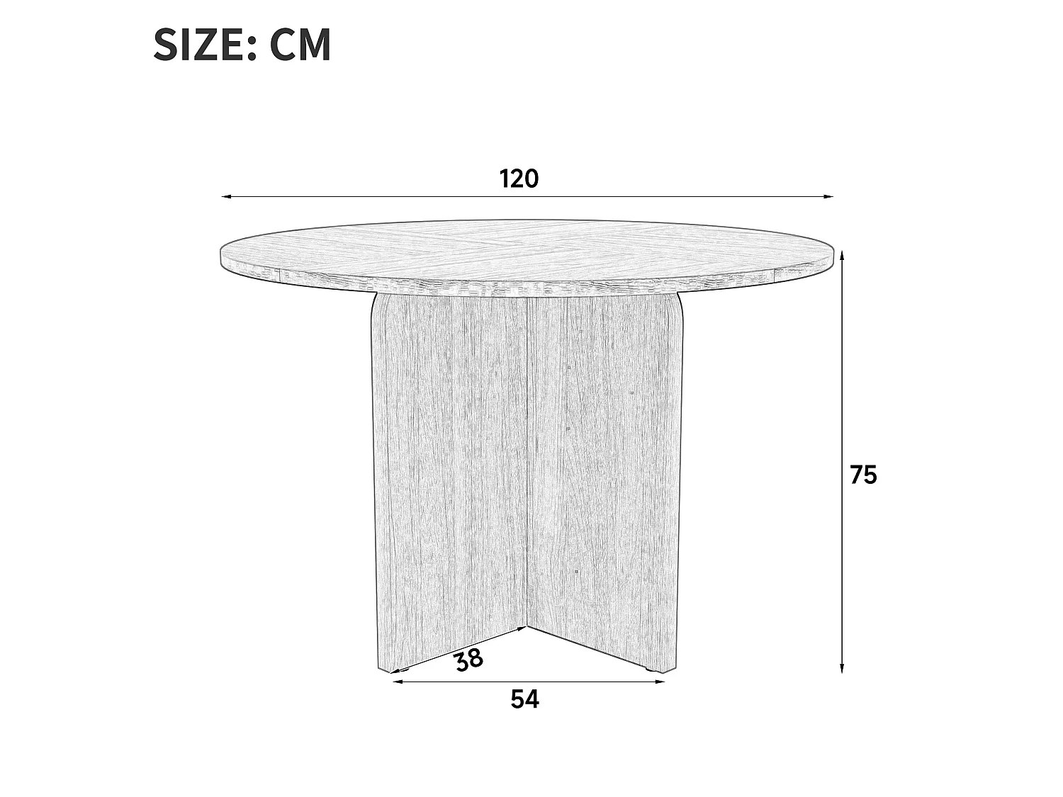 Table à manger ronde 120 cm naturel pour 4 à 6 personnes, plateau aspect bois en MDF